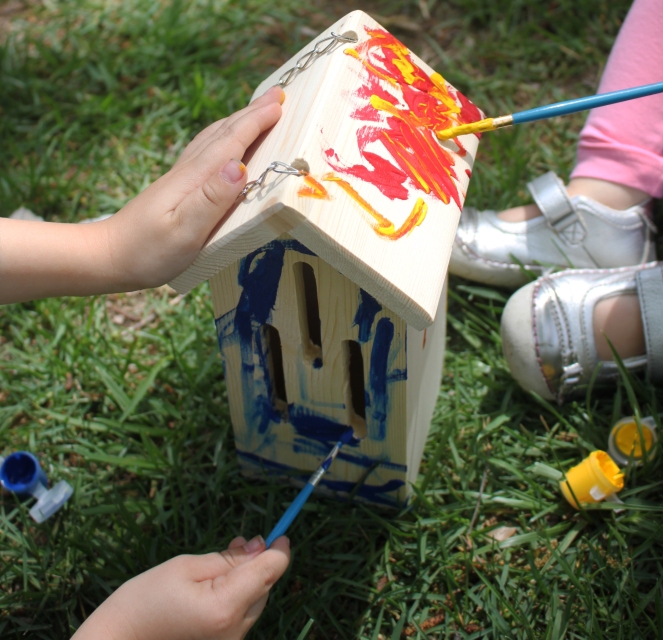 painting a butterfly house with kids