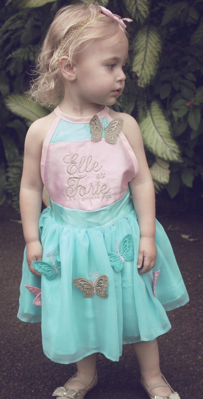 butterfly dress with attached free standing lace 3d butterflies